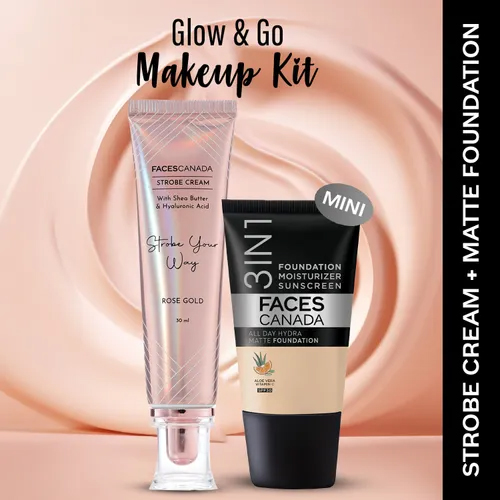 Faces Canada 2-Step Glow Getter Makeup Kit - Rose Gold Strobe Cream & Tinted Moisturizer - Light